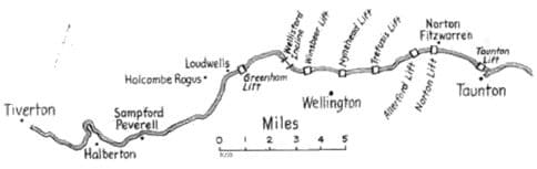 Map of the Grand Western Canal Route form Tiverton to Taunton